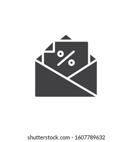 Envelope with percentage vector icon. filled flat sign for mobile concept and web design. Email advertising promotion glyph icon. Symbol, logo illustration. Vector graphics