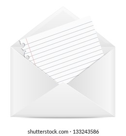 Envelope with a piece of paper from a school notebook
