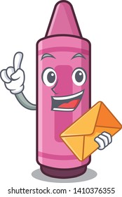 With envelope pink crayons in cartoon school bag