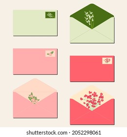 envelope pink flowers vector green