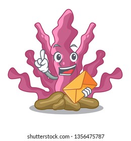 With envelope pink seaweed cartoons under the sea