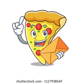 With envelope pizza slice character cartoon