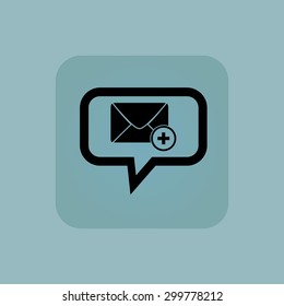 Envelope and plus in chat bubble, in square, on pale blue background
