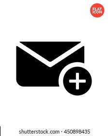 Envelope with plus Icon Flat Style Isolated Vector Illustration