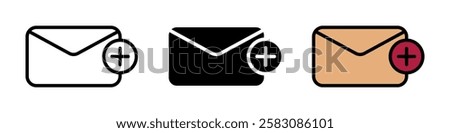 Envelope plus icon set, add message symbol. Modern design isolated on white background