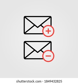 Envelope with plus and minus sign. Create and cancel email icon. Vector illustration.