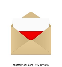 Envelope with Poland flag on a white background. Vector illustration.