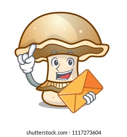 With envelope portobello mushroom character cartoon