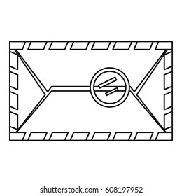Envelope with postage stamp icon. Outline illustration of envelope with postage stamp vector icon for web
