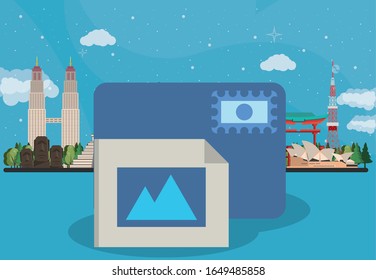 servicio postal de la envolvente con diseño de ilustración vectorial de estampado