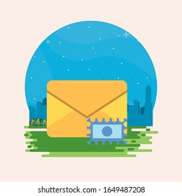 servicio postal de la envolvente con diseño de ilustración vectorial de estampado