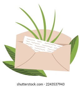 Envelope postcard or letter. Craft paper stationery or handmade isolated card, isolated paper mail. Stylish mail letter