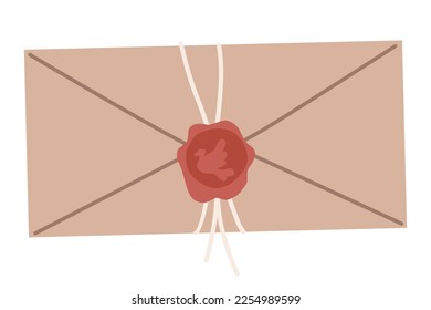 Envelope postcard or letter. Isolated card with stamp or seal in flat style. Craft paper stationery or handmade card, isolated paper mail. Stylish mail letter