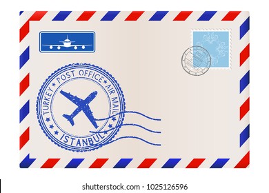 Envelope. With postmark Istanbul, Turkey. Vector illustration isolated on white background