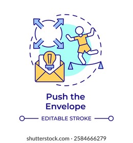 Envelope push multi color concept icon. Workflow process organization, management. Round shape line illustration. Abstract idea. Graphic design. Easy to use in infographic, presentation