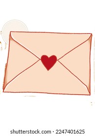 Umschlag, um einen Brief mit einem roten Herzverschluss. Illustration mit dem Konzept des Valentinstag