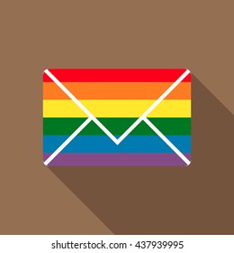 Envelope in rainbow colors icon, flat style