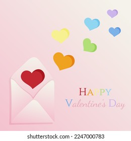 Envelope with rainbow hearts. LGBT valentine for the holiday. Happy Valentine's Day.