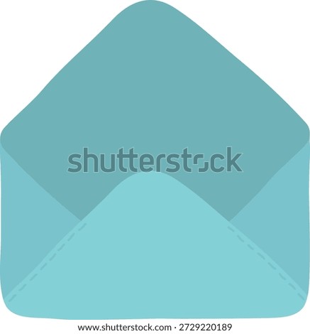Envelope with raised flap and curved seam, empty mail pocket with soft rounded corners. Symbol of message, inbox, communication, newsletter, invite, contact. Cartoon vector illustration.
