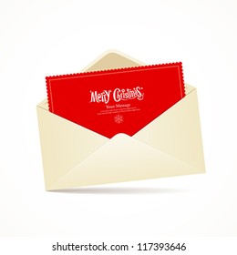 Envelope and red card merry christmas, vector illustration