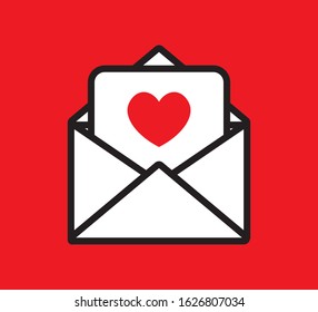 Envelope With Red Heart, Letter and Message Icon, Vector Design