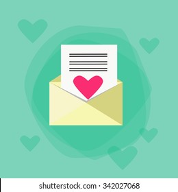 Envelope Red Heart Mail Flat Vector Illustration