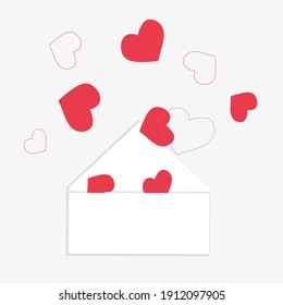 Envelope with red heart on grey white art design element stock vector illustration for web, for print