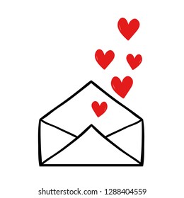 Envelope with red hearts element illustration. Vector design for Valentine's Day