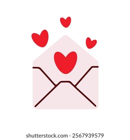Envelope with red hearts. Romantic icon for valentines day. Vector illustration in flat style.