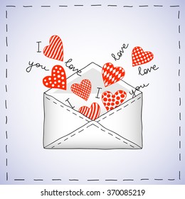 Envelope With Red Hearts And Text To Valentine's Day