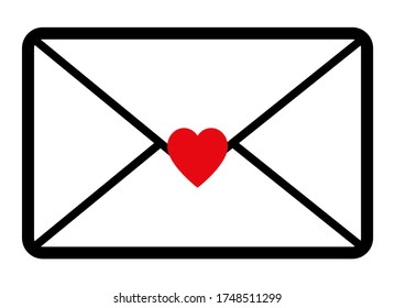 Envelope and a red heart-shaped seal. Simple vector icon illustration.