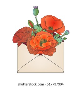 Envelope with red poppy flowers