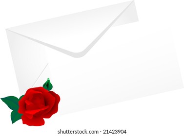 Envelope with red rose - vector illustration