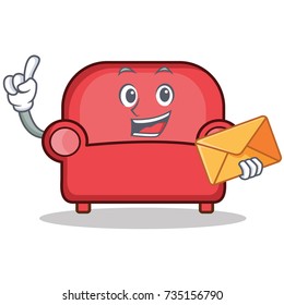 With envelope red sofa character cartoon