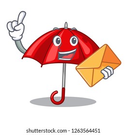 With envelope red umbrellas isolated in a mascot