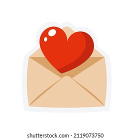 Envelope with a red voluminous heart inside icon illustration isolated on white background
