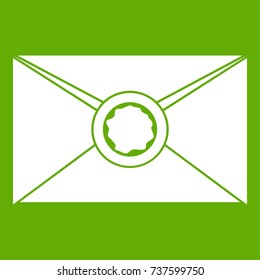 Envelope with red wax seal icon white isolated on green background. Vector illustration