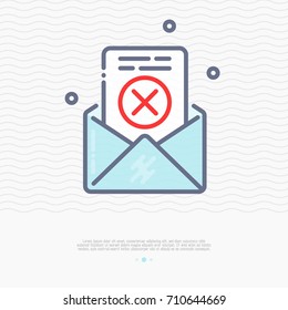 Envelope With Rejected Document Thin Line Icon. Vector Illustration Of Spam Or Wrong Address Email.