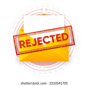 Envelope With A Rejected Letter. Opened Envelope And Document With Red Stamp. Rejection Email. Vector Illustration.