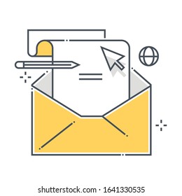 Envelope related color line vector icon, illustration. The icon is about email, letter, mail, message, note, web. The composition is infinitely scalable.