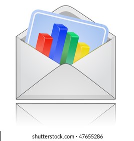 Envelope with report. Charts. Vector illustration.
