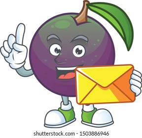 With envelope ripe star apple character on white background