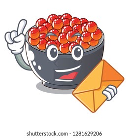 With envelope roe salmon on cartoon wooden plate