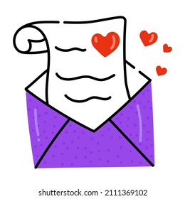 Envelope with romantic letter, flat icon 

