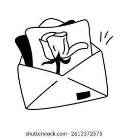 An envelope with a rose, symbolizing a heartfelt romantic message