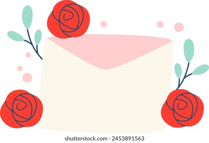 Envelope With Roses Sticker Vector Illustration