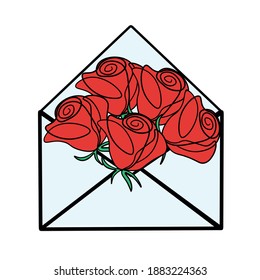 Envelope with roses. Valentines day symbol. Vector illustration.