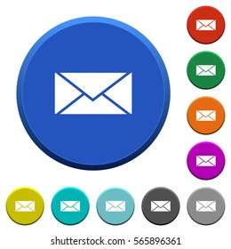 Envelope round color beveled buttons with smooth surfaces and flat white icons