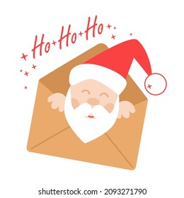 Envelope with Santa Claus. Sketch vector illustration.