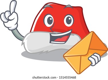 With envelope santa hat kept in cartoon cupboard